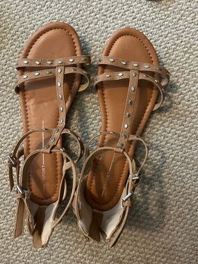 Report Tan Studded T-Strap Sandals